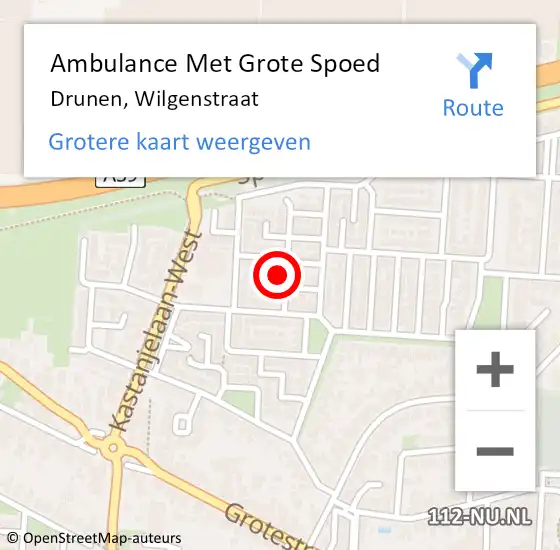 Locatie op kaart van de 112 melding: Ambulance Met Grote Spoed Naar Drunen, Wilgenstraat op 28 maart 2015 13:57