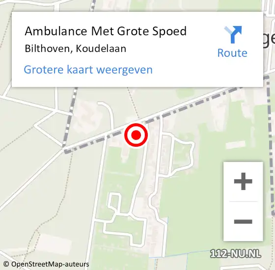 Locatie op kaart van de 112 melding: Ambulance Met Grote Spoed Naar Bilthoven, Koudelaan op 28 maart 2015 16:16