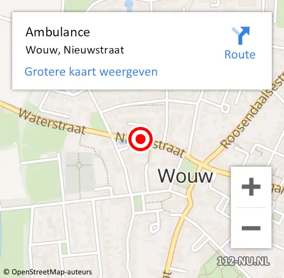 Locatie op kaart van de 112 melding: Ambulance Wouw, Nieuwstraat op 28 maart 2015 20:41