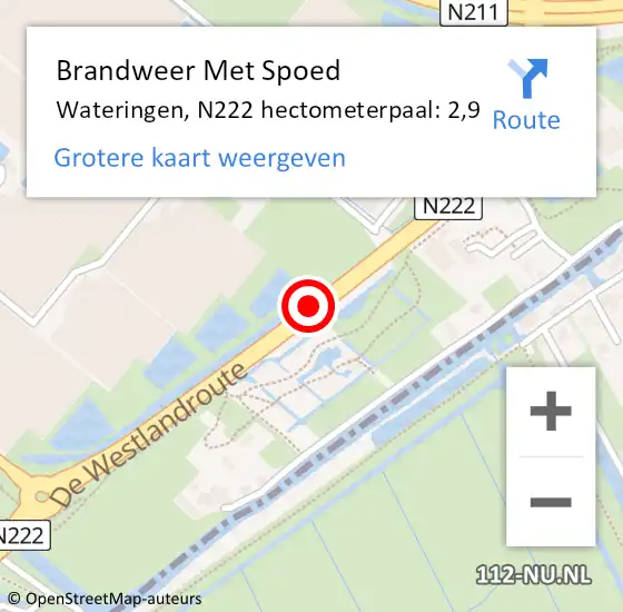 Locatie op kaart van de 112 melding: Brandweer Met Spoed Naar Wateringen, N222 hectometerpaal: 3,4 op 29 maart 2015 07:25