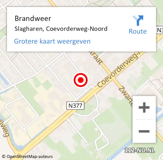 Locatie op kaart van de 112 melding: Brandweer Slagharen, Coevorderweg-Noord op 29 maart 2015 13:51