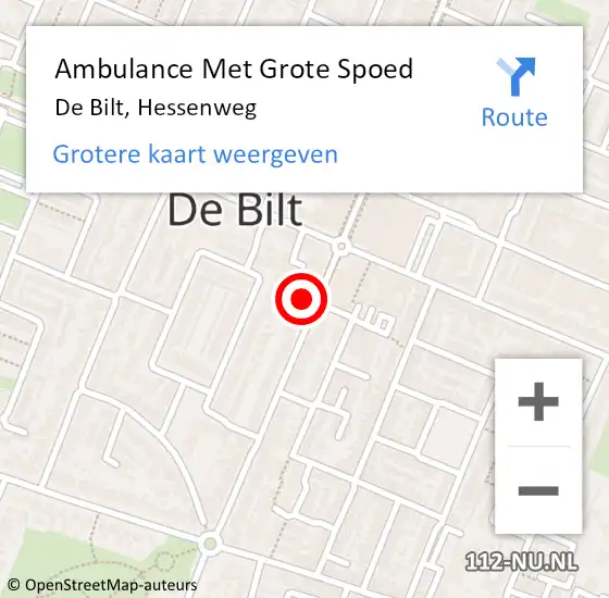 Locatie op kaart van de 112 melding: Ambulance Met Grote Spoed Naar De Bilt, Hessenweg op 29 maart 2015 20:56