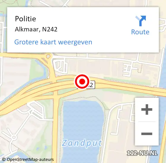 Locatie op kaart van de 112 melding: Politie Alkmaar, N242 op 29 maart 2015 22:15