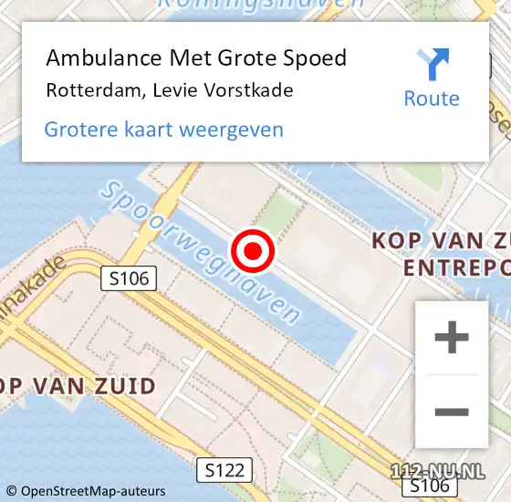 Locatie op kaart van de 112 melding: Ambulance Met Grote Spoed Naar Rotterdam, Levie Vorstkade op 29 maart 2015 23:46
