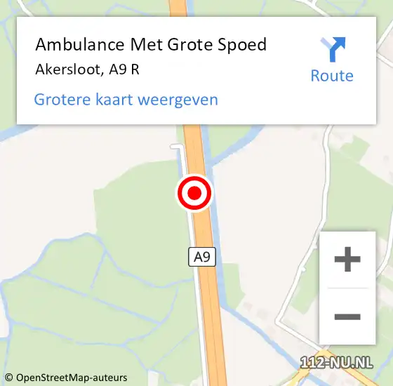 Locatie op kaart van de 112 melding: Ambulance Met Grote Spoed Naar Akersloot, A9 R op 29 maart 2015 23:46