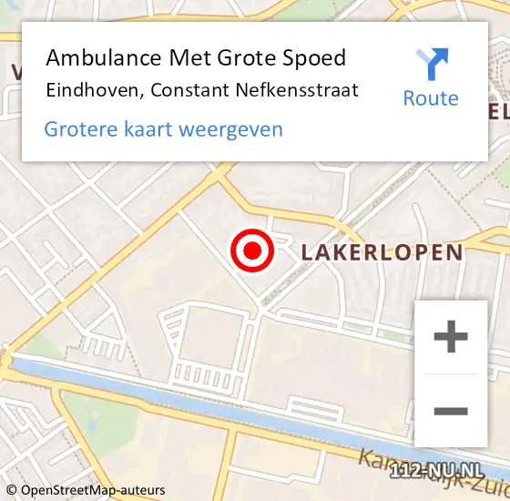 Locatie op kaart van de 112 melding: Ambulance Met Grote Spoed Naar Eindhoven, Constant Nefkensstraat op 30 maart 2015 08:23