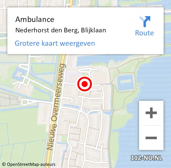 Locatie op kaart van de 112 melding: Ambulance Nederhorst den Berg, Blijklaan op 3 november 2013 11:42