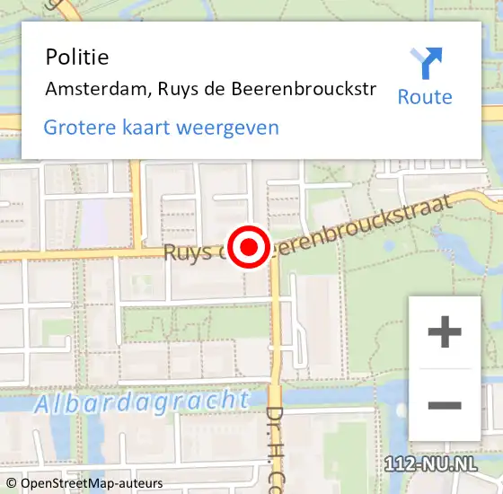 Locatie op kaart van de 112 melding: Politie Amsterdam, Ruys D. Beerenbrouckstr op 30 maart 2015 12:51