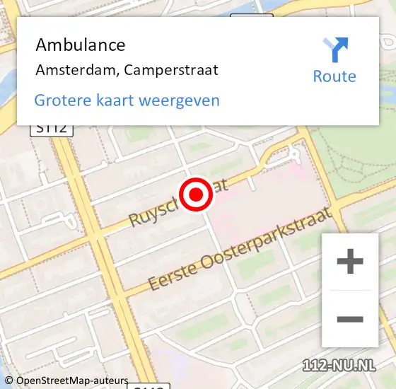 Locatie op kaart van de 112 melding: Ambulance Amsterdam, Camperstraat op 30 maart 2015 18:50