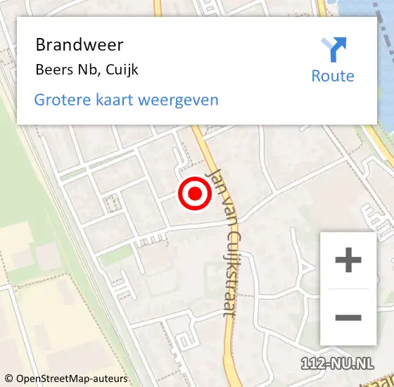 Locatie op kaart van de 112 melding: Brandweer Beers Nb, Cuijk op 30 maart 2015 21:20