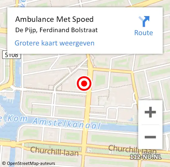 Locatie op kaart van de 112 melding: Ambulance Met Spoed Naar De Pijp, Ferdinand Bolstraat op 31 maart 2015 16:25