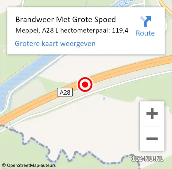 Locatie op kaart van de 112 melding: Brandweer Met Grote Spoed Naar Meppel, A28 L hectometerpaal: 119,4 op 31 maart 2015 17:50