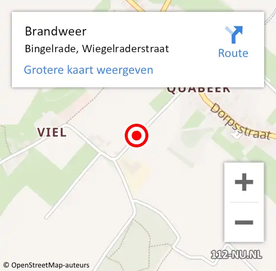 Locatie op kaart van de 112 melding: Brandweer Bingelrade, Wiegelraderstraat op 31 maart 2015 19:56