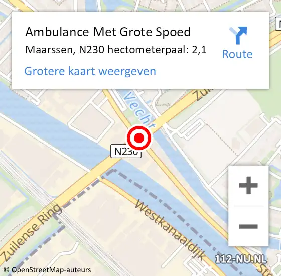 Locatie op kaart van de 112 melding: Ambulance Met Grote Spoed Naar Maarssen, N230 hectometerpaal: 2,6 op 31 maart 2015 23:14