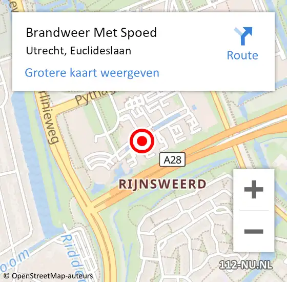 Locatie op kaart van de 112 melding: Brandweer Met Spoed Naar Utrecht, Euclideslaan op 1 april 2015 08:15