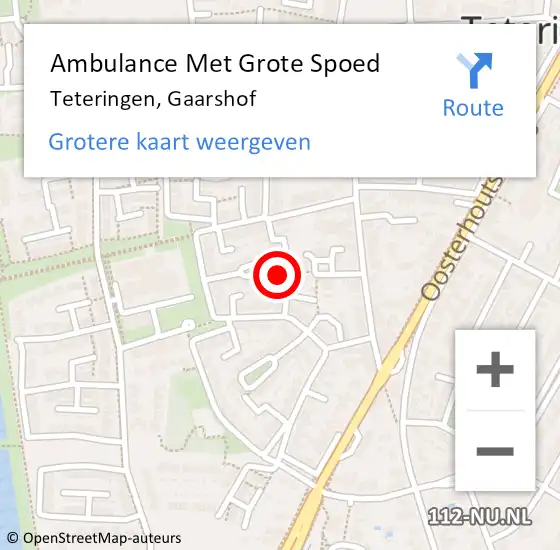Locatie op kaart van de 112 melding: Ambulance Met Grote Spoed Naar Teteringen, Gaarshof op 2 april 2015 06:49