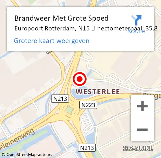 Locatie op kaart van de 112 melding: Brandweer Met Grote Spoed Naar Europoort Rotterdam, N15 Li hectometerpaal: 37,5 op 2 april 2015 08:00
