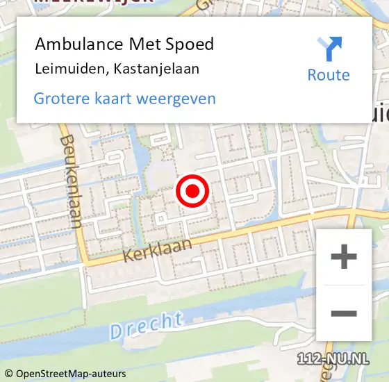 Locatie op kaart van de 112 melding: Ambulance Met Spoed Naar Leimuiden, Kastanjelaan op 2 april 2015 12:24