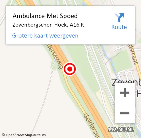 Locatie op kaart van de 112 melding: Ambulance Met Spoed Naar Zevenbergschen Hoek, A16 hectometerpaal: 2 op 3 november 2013 21:07