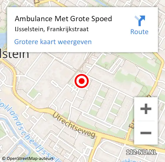 Locatie op kaart van de 112 melding: Ambulance Met Grote Spoed Naar IJsselstein, Frankrijkstraat op 3 april 2015 07:35