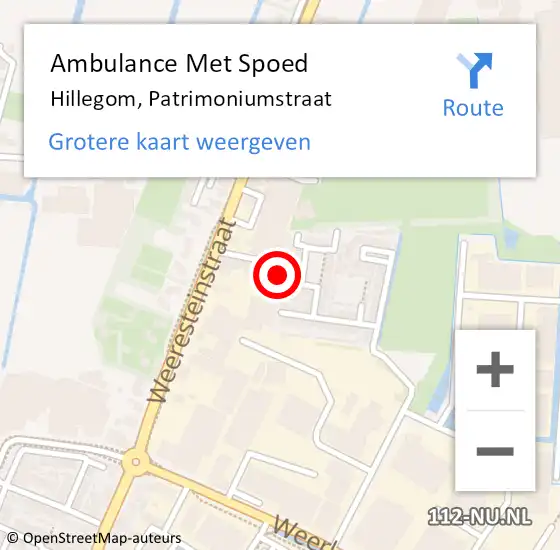Locatie op kaart van de 112 melding: Ambulance Met Spoed Naar Hillegom, Patrimoniumstraat op 4 april 2015 03:59