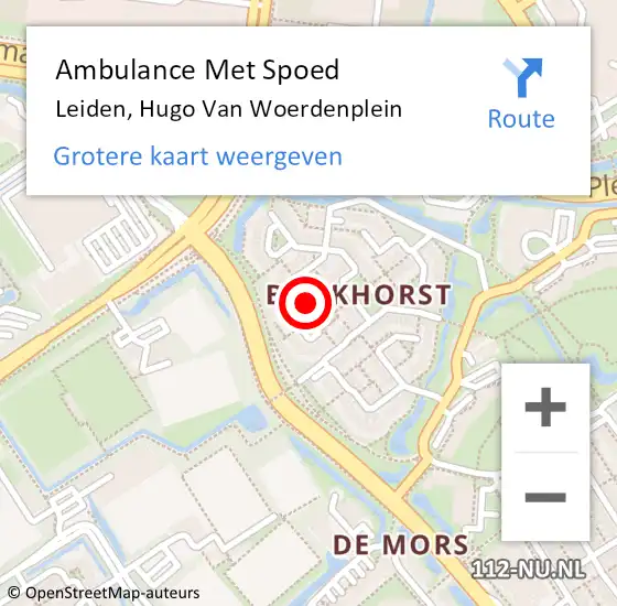 Locatie op kaart van de 112 melding: Ambulance Met Spoed Naar Leiden, Hugo Van Woerdenplein op 4 april 2015 04:26