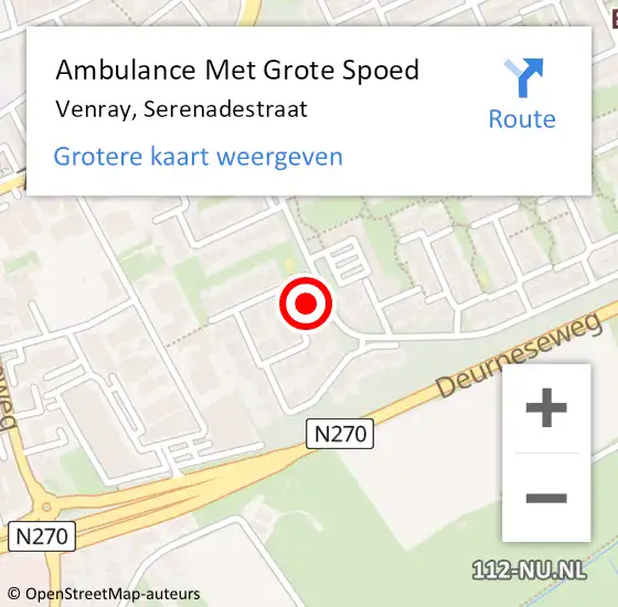 Locatie op kaart van de 112 melding: Ambulance Met Grote Spoed Naar Venray, Serenadestraat op 4 april 2015 09:54