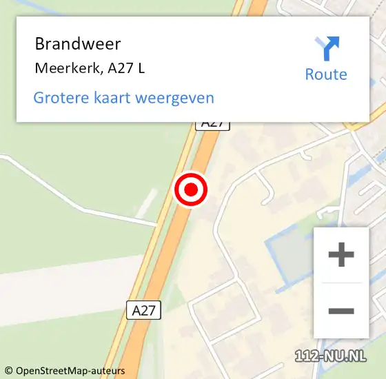 Locatie op kaart van de 112 melding: Brandweer Meerkerk, A27 L op 4 april 2015 11:57