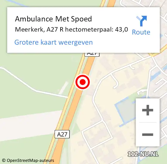 Locatie op kaart van de 112 melding: Ambulance Met Spoed Naar Meerkerk, A27 L op 4 april 2015 14:43