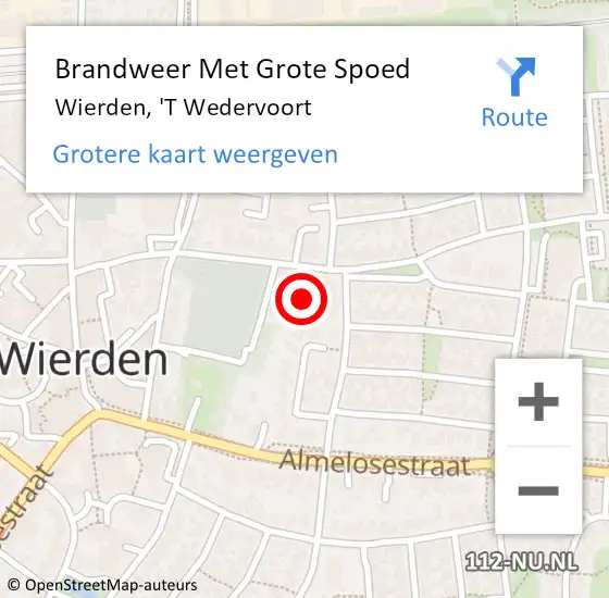 Locatie op kaart van de 112 melding: Brandweer Met Grote Spoed Naar Wierden, 'T Wedervoort op 5 april 2015 15:20