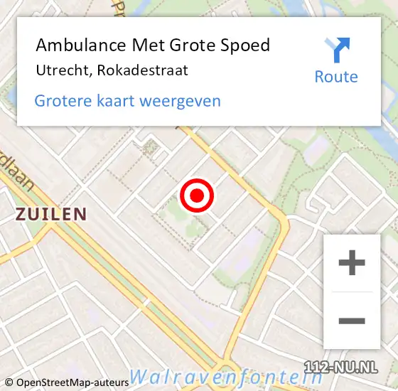 Locatie op kaart van de 112 melding: Ambulance Met Grote Spoed Naar Utrecht, Rokadestraat op 6 april 2015 13:53