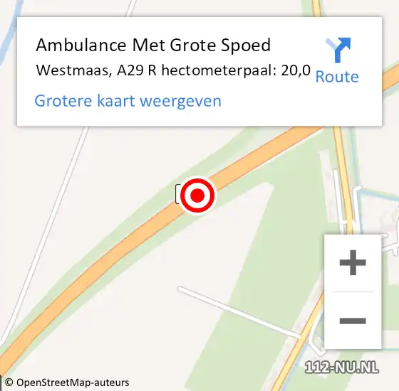 Locatie op kaart van de 112 melding: Ambulance Met Grote Spoed Naar Westmaas, A29 L hectometerpaal: 21,5 op 6 april 2015 14:48