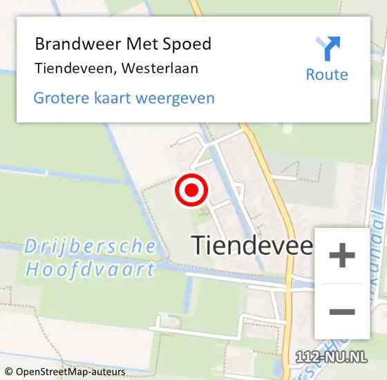 Locatie op kaart van de 112 melding: Brandweer Met Spoed Naar Tiendeveen, Westerlaan op 9 april 2015 20:34