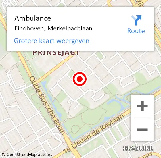 Locatie op kaart van de 112 melding: Ambulance Eindhoven, Merkelbachlaan op 10 april 2015 11:20