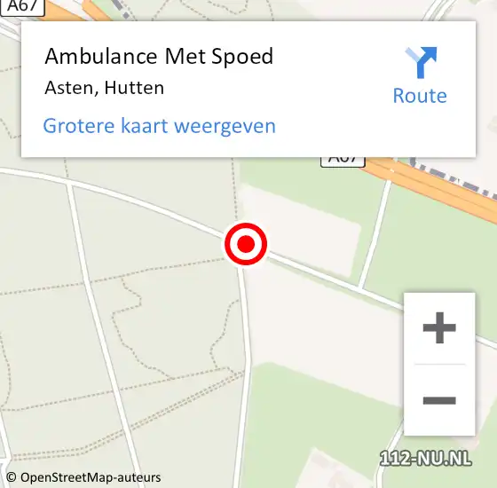 Locatie op kaart van de 112 melding: Ambulance Met Spoed Naar Asten, Hutten op 10 april 2015 15:38
