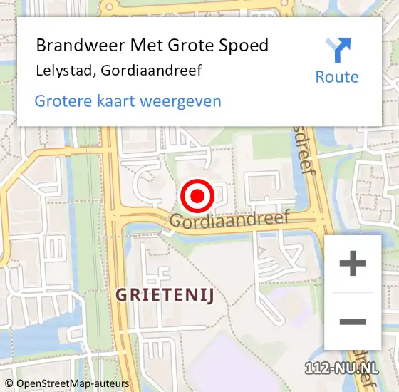 Locatie op kaart van de 112 melding: Brandweer Met Grote Spoed Naar Lelystad, Gordiaandreef op 10 april 2015 19:56
