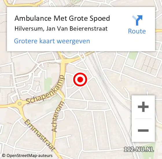 Locatie op kaart van de 112 melding: Ambulance Met Grote Spoed Naar Hilversum, Jan Van Beierenstraat op 4 november 2013 19:12
