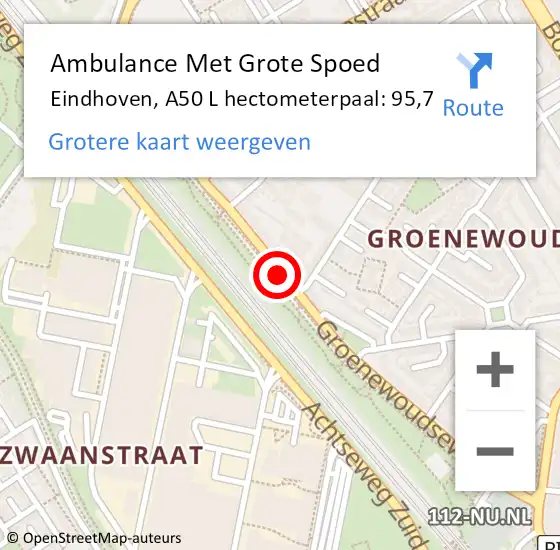 Locatie op kaart van de 112 melding: Ambulance Met Grote Spoed Naar Eindhoven, A50 L hectometerpaal: 95,7 op 13 april 2015 07:48