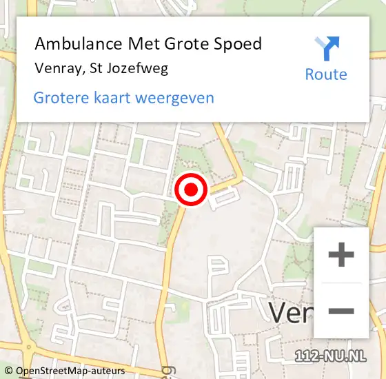 Locatie op kaart van de 112 melding: Ambulance Met Grote Spoed Naar Venray, St Jozefweg op 14 april 2015 22:06