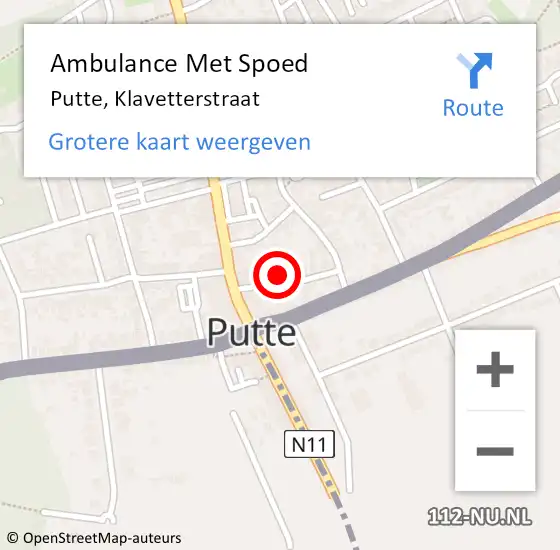 Locatie op kaart van de 112 melding: Ambulance Met Spoed Naar Putte, Klavetterstraat op 15 april 2015 10:54