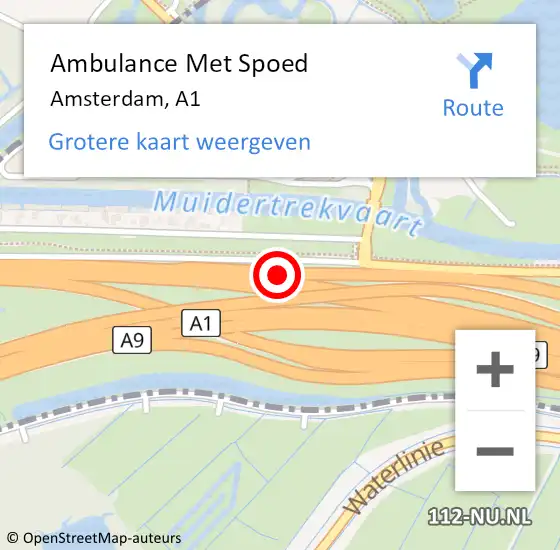 Locatie op kaart van de 112 melding: Ambulance Met Spoed Naar Amsterdam, A1 op 15 april 2015 14:37