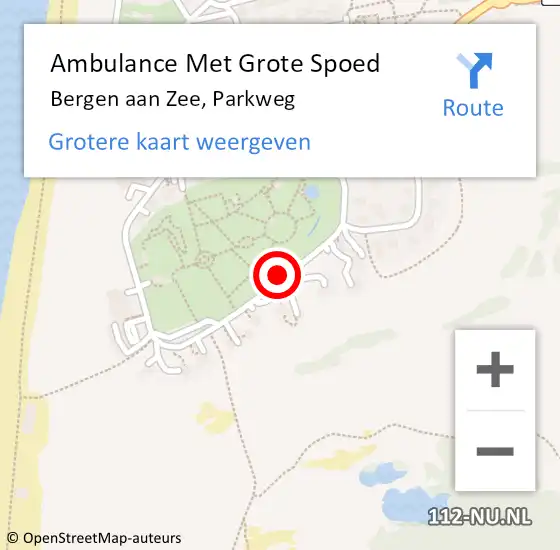 Locatie op kaart van de 112 melding: Ambulance Met Grote Spoed Naar Bergen aan Zee, Parkweg op 16 april 2015 21:39