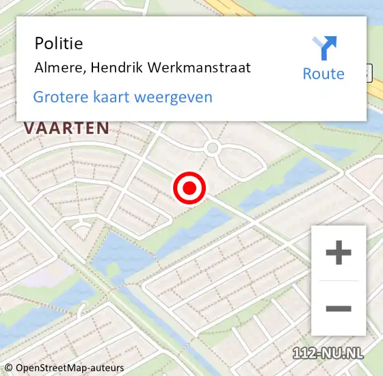 Locatie op kaart van de 112 melding: Politie Almere, Hendrik Werkmanstraat op 17 april 2015 08:46