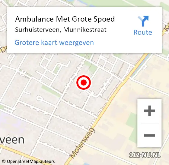 Locatie op kaart van de 112 melding: Ambulance Met Grote Spoed Naar Surhuisterveen, Munnikestraat op 18 april 2015 10:19
