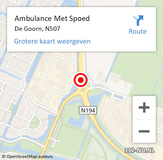 Locatie op kaart van de 112 melding: Ambulance Met Spoed Naar De Goorn, N507 op 18 april 2015 12:17
