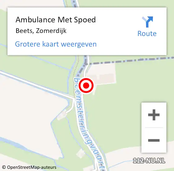 Locatie op kaart van de 112 melding: Ambulance Met Spoed Naar Beets, Zomerdijk op 18 april 2015 12:26