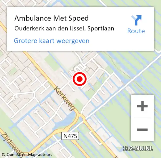 Locatie op kaart van de 112 melding: Ambulance Met Spoed Naar Ouderkerk aan den IJssel, Sportlaan op 19 april 2015 02:06