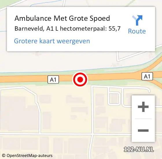 Locatie op kaart van de 112 melding: Ambulance Met Grote Spoed Naar Barneveld, A1 L hectometerpaal: 55,5 op 19 april 2015 17:36
