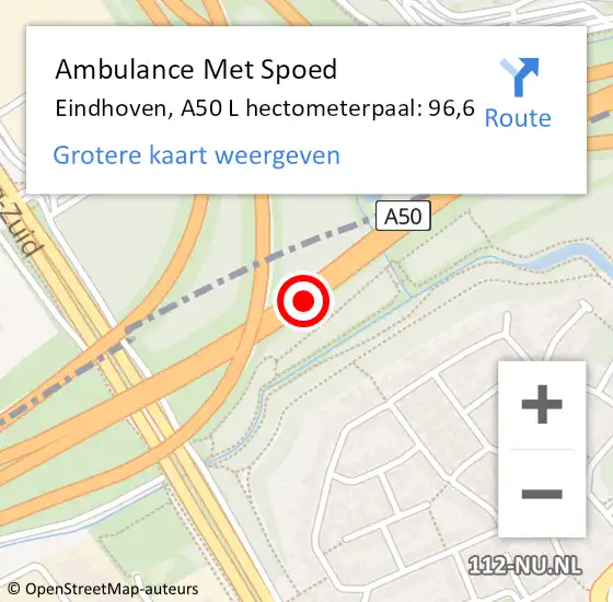 Locatie op kaart van de 112 melding: Ambulance Met Spoed Naar Eindhoven, A50 L hectometerpaal: 96,0 op 19 april 2015 21:20