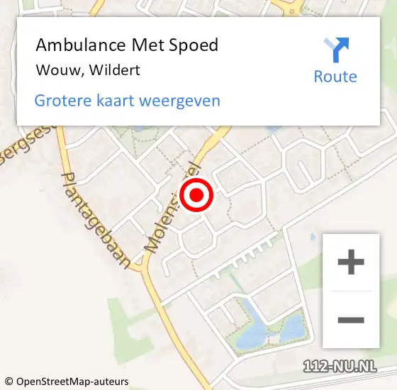 Locatie op kaart van de 112 melding: Ambulance Met Spoed Naar Wouw, Wildert op 19 april 2015 21:34